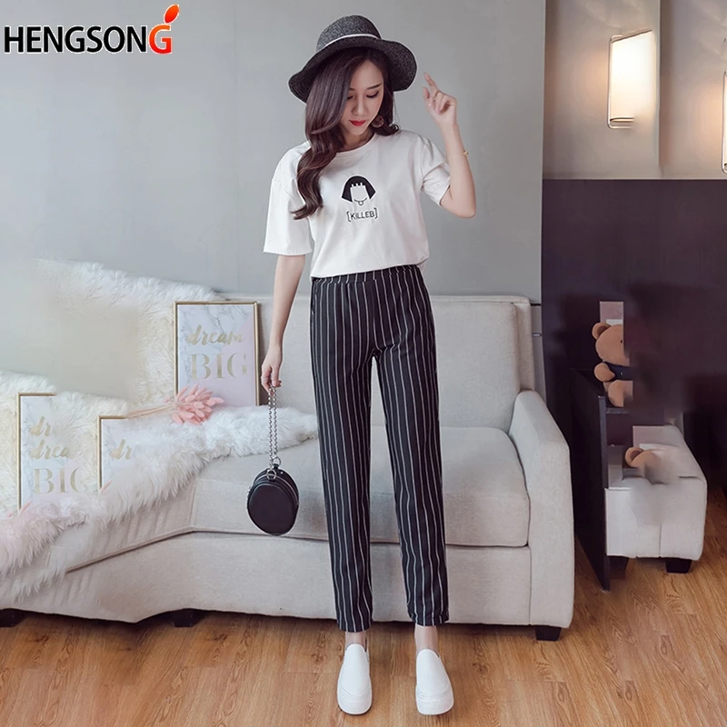 HENGSONG/Летние Осенние женские брюки до щиколотки с эластичной высокой талией
