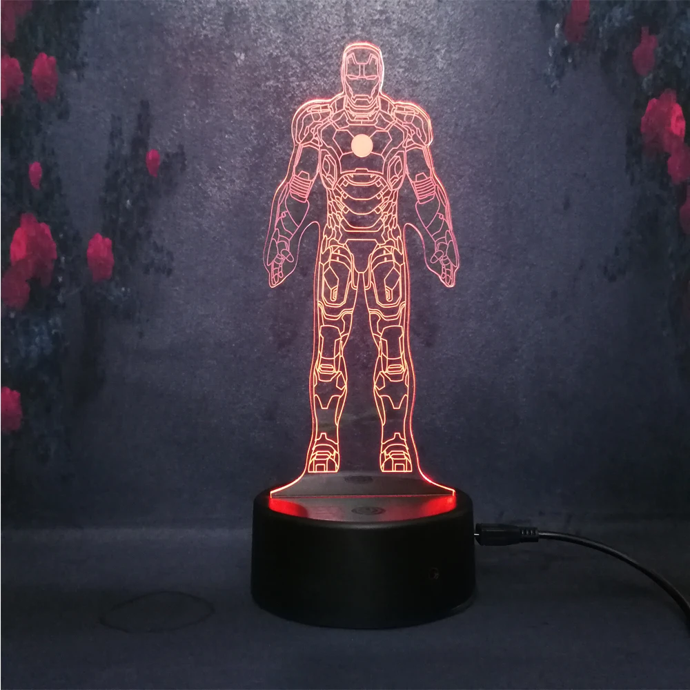 7 видов цветов Современная Фигурка Железный человек USB Touch Lampara de mesa infantil noche LED