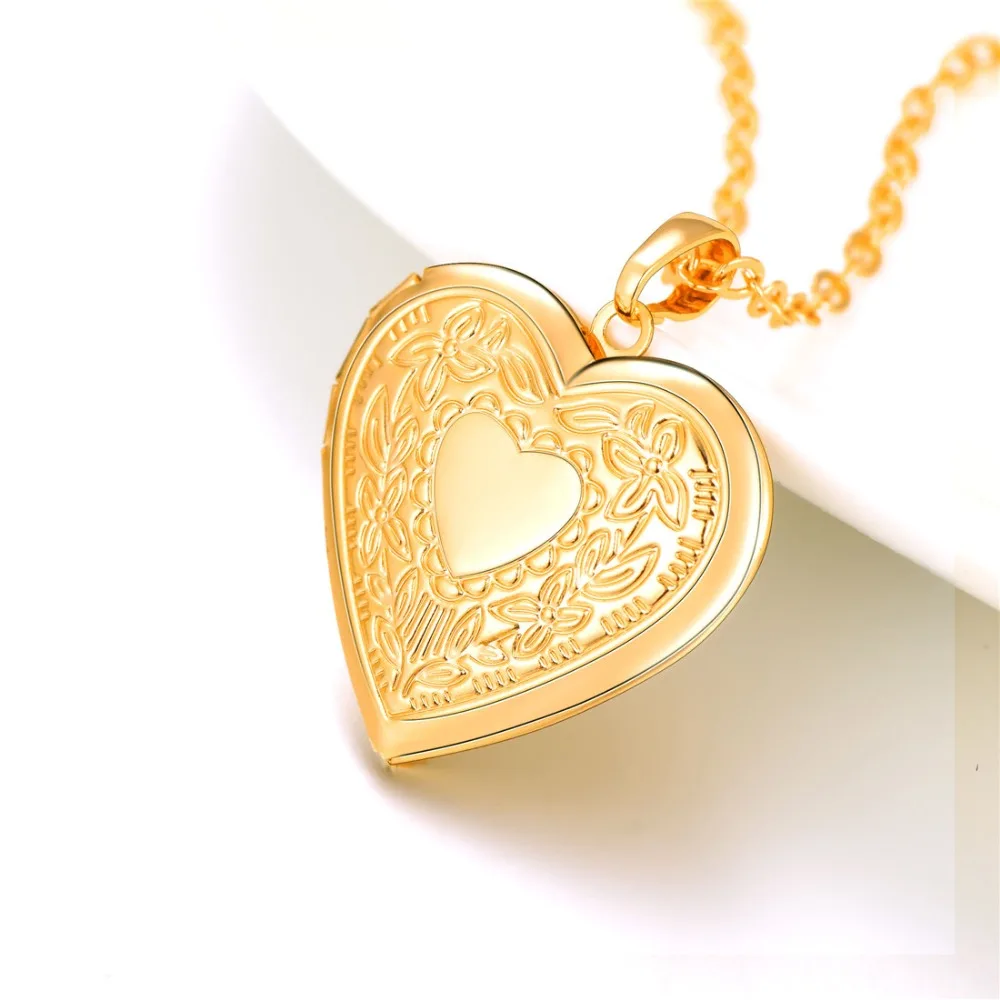 U7 Сердце Подвеска С Цепочкой Женские Ожерелье Ювелирное Украшение Винтаж Цветок