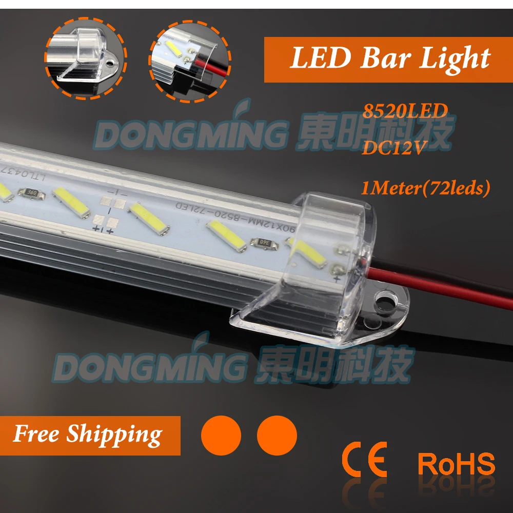 Aluminium U Profile smd 8520 LED bar light 12V 72led 1m led luces strip with cover led strip bar light for closet kitchen