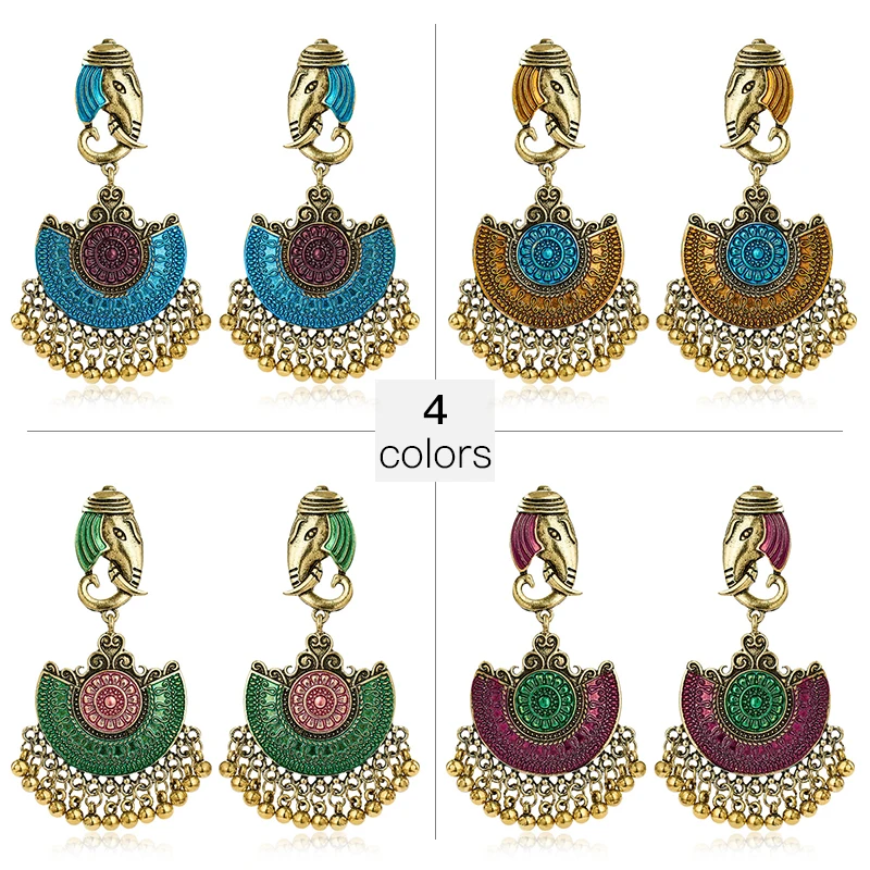 SHUANGR Индийские цыганские украшения Tribal Tassel Earring Elephant Dangle Drop Flower Ornate для женщин Boho Vintage Brincos.