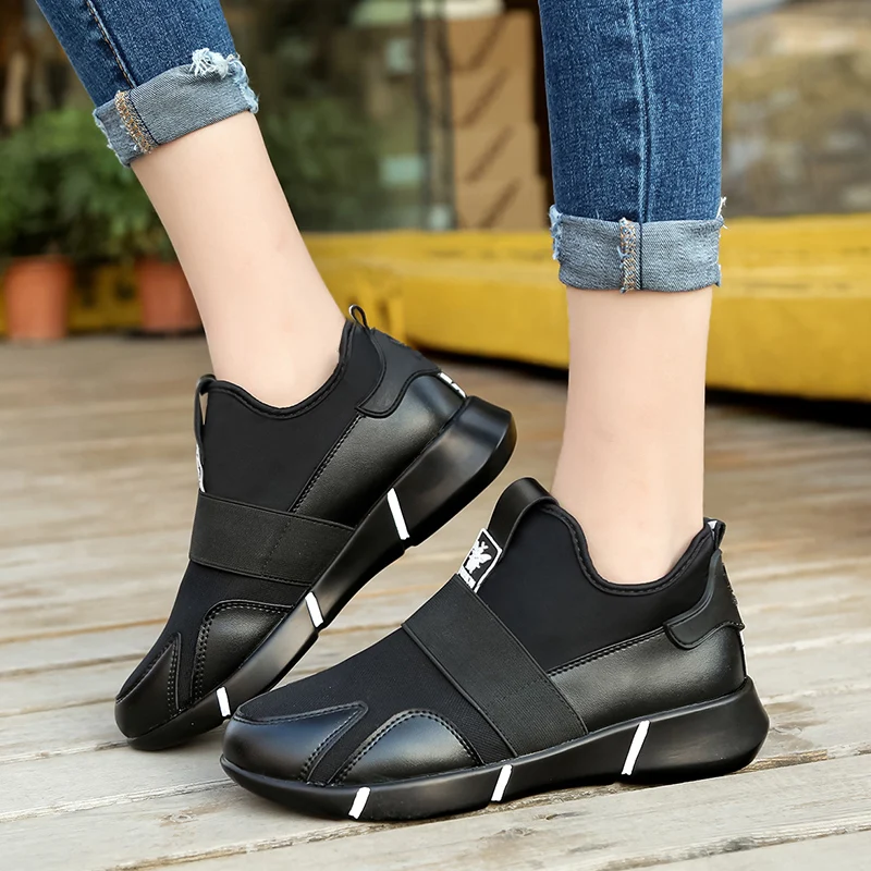 

Urbutifo Height Increasing Ladies Flat Sneakers Women Fashion Leisure Lace Up Stretch Fabric Vulcanized Shoes Chaussure Femme