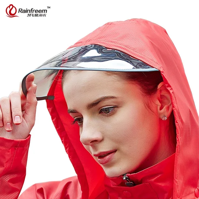 Rainfreem непроницаемой плащ Для женщин/Для мужчин Куртка из искусственной кожи PU пончо прозрачный капот дождевик Для женщин плащи Дождевики и зонты пончо - Цвет: Красный