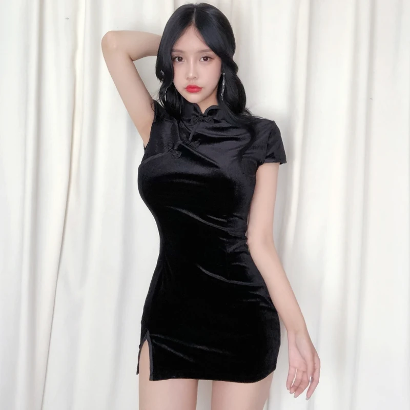 Летнее бархатное платье женское Чонсам в китайском стиле ретро Харадзюку