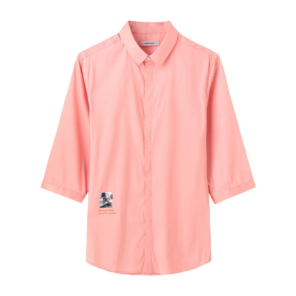 

Mark Fairwhale 2019 New Summer Men Business Casual Three-Quarter Sleeve Stand Collar Shirt Men Tops t shirt 718203022050