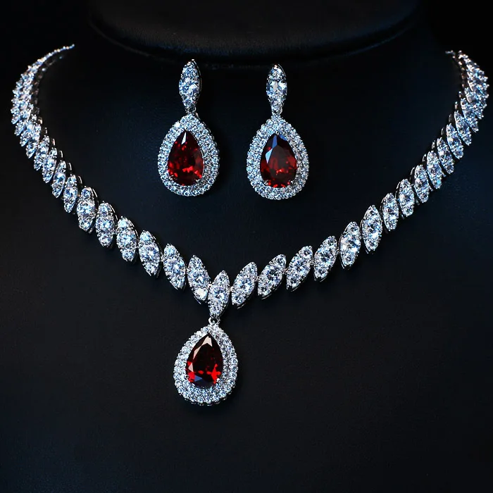 Модные комплекты ювелирных изделий из Красного фианита AAA свадебные