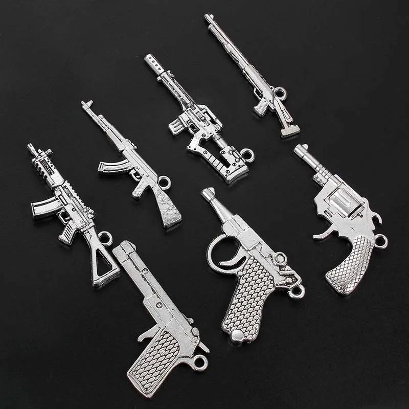 7 шт./лот подвески для пистолета Винтажный серебряный цвет браслетов оптовая