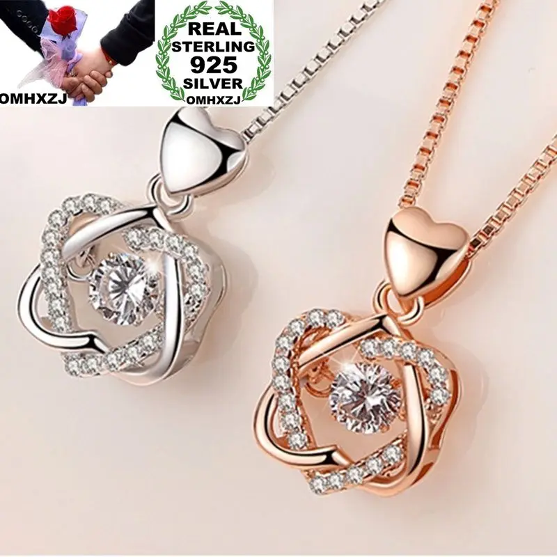 

OMHXZJ Wholesale European Fashion Woman Girl Party Wedding Gift Flower White Zircon 925 Sterling Silver Pendant Necklace NA40