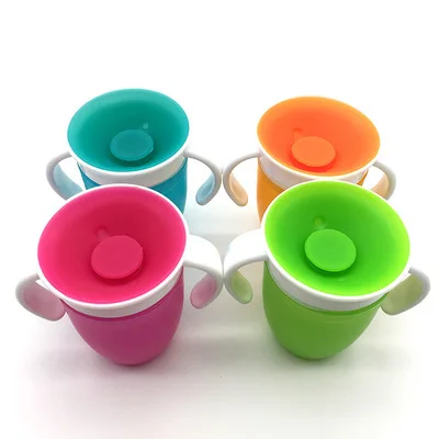 360 Degrees Can Be Rotated Baby Learning Drinking Cup With Double Handle Flip lid Leakproof Infants Water Cups Bottle