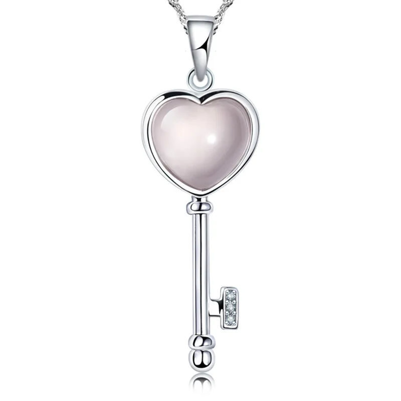 

100% 925 sterling silver fashion love heart pink pendant necklaces for women chain jewelry birthday gift wholesale