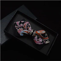 Роскошные Bling Crystal украшения из металла острые углы галстук-бабочка Свадебная вечеринка Банкетный клуб Бизнес бабочка узел Для мужчин аксессуары - Цвет: black paisley