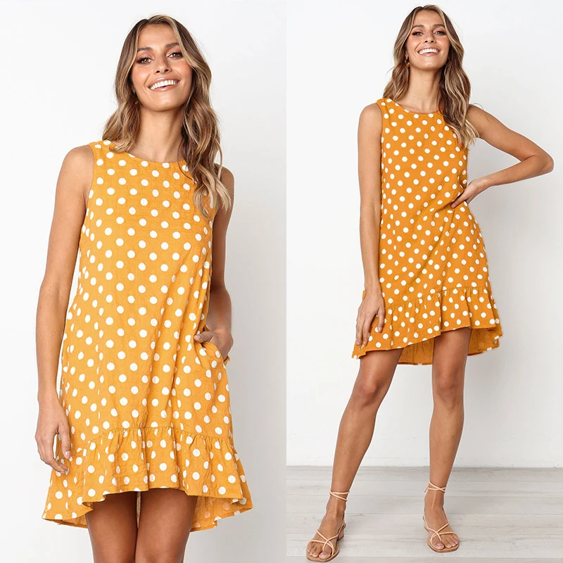 2019 весеннее и летнее новое платье Женская безрукавка с принтом карманами