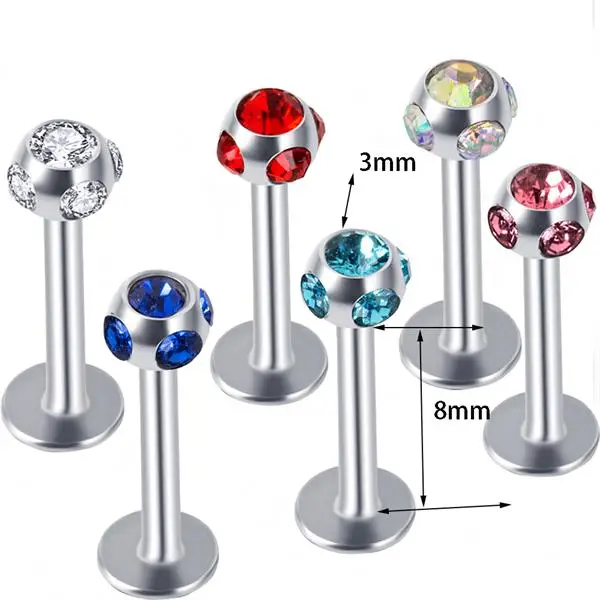 1.2x8x3mm JUNLOWPY 1 шт. 316L сталь хрустальный шар Лабрет Стад губ кольцо для козелка пирсинг для хрящевой части уха серьги тела пирсинг спираль штанги бар - Окраска металла: 1.2x8x3mm