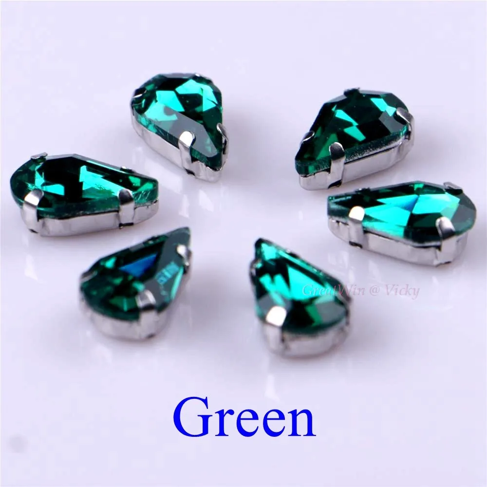Green Стекло Стразы! Узкий слеза Форма со стразами с когтями пришить Strass металлическое основание, с пряжкой, с украшением в виде кристаллов Камень 20 шт./упак - Цвет: Green