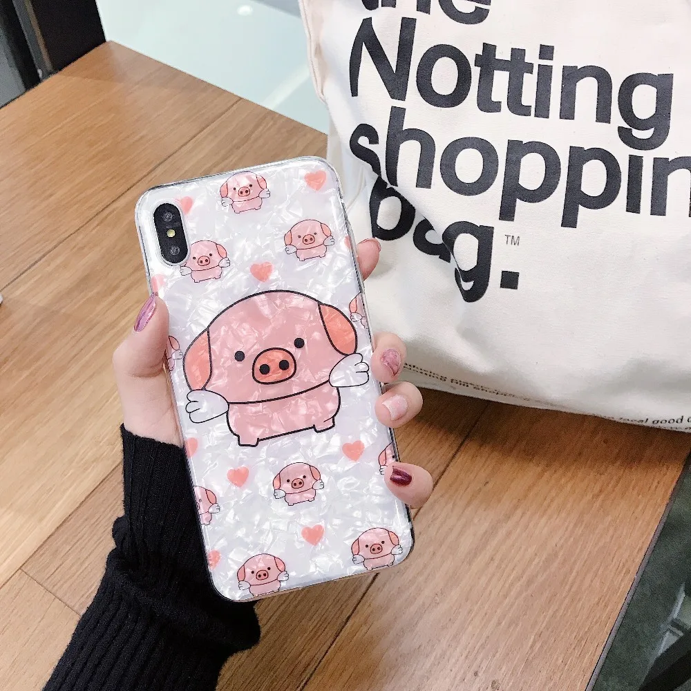 Милый блестящий чехол с рисунком поросенка для телефона iPhone 7 8 Plus чехлы XR XS Max 6 S