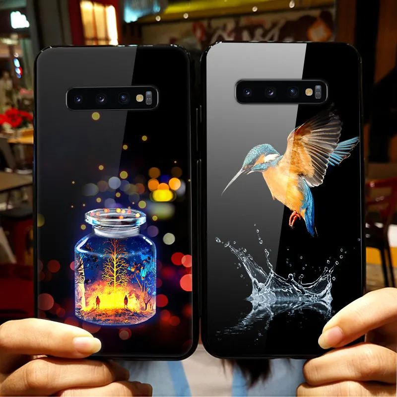 Чехол из закаленного стекла для Samsung S10 Plus мягкий бампер с 3D принтом чехол Galaxy S10Plus