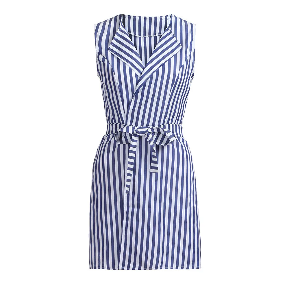 Женское платье из полиэстера повседневный пляжный без рукавов Полосатое с