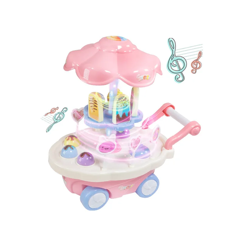 pink Children's Simulation Candy Music Rotating Ice cream Trolley Kids Pretend Play Toys Mini Push Car Early Education Toys - Цвет: pink