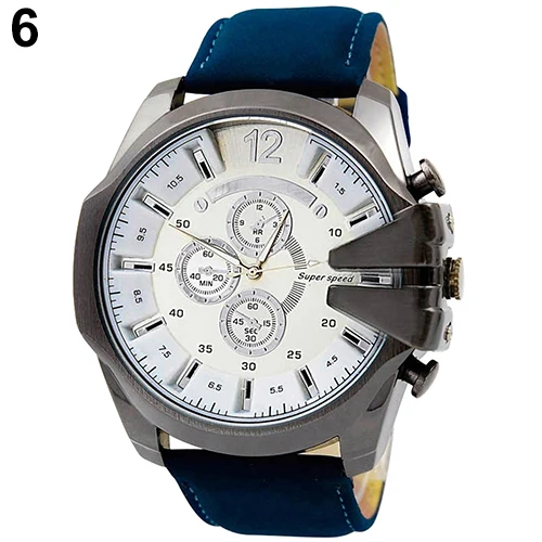 Ретро нержавеющая сталь искусственная кожа ремешок аналоговые большой