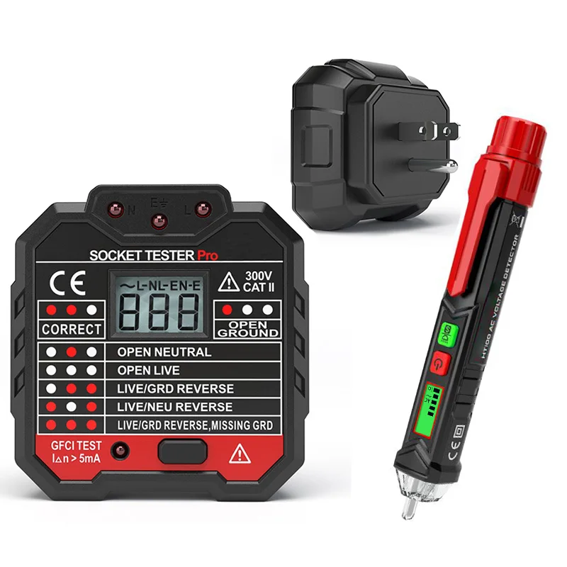 Socket US Plug Тестер напряжения er Бесконтактный детектор напряжения тестер гнезда er ЖК-дисплей тестер напряжения розетка детектор заземления нулевой линии GFCI/RCD - Цвет: Socket US Plug