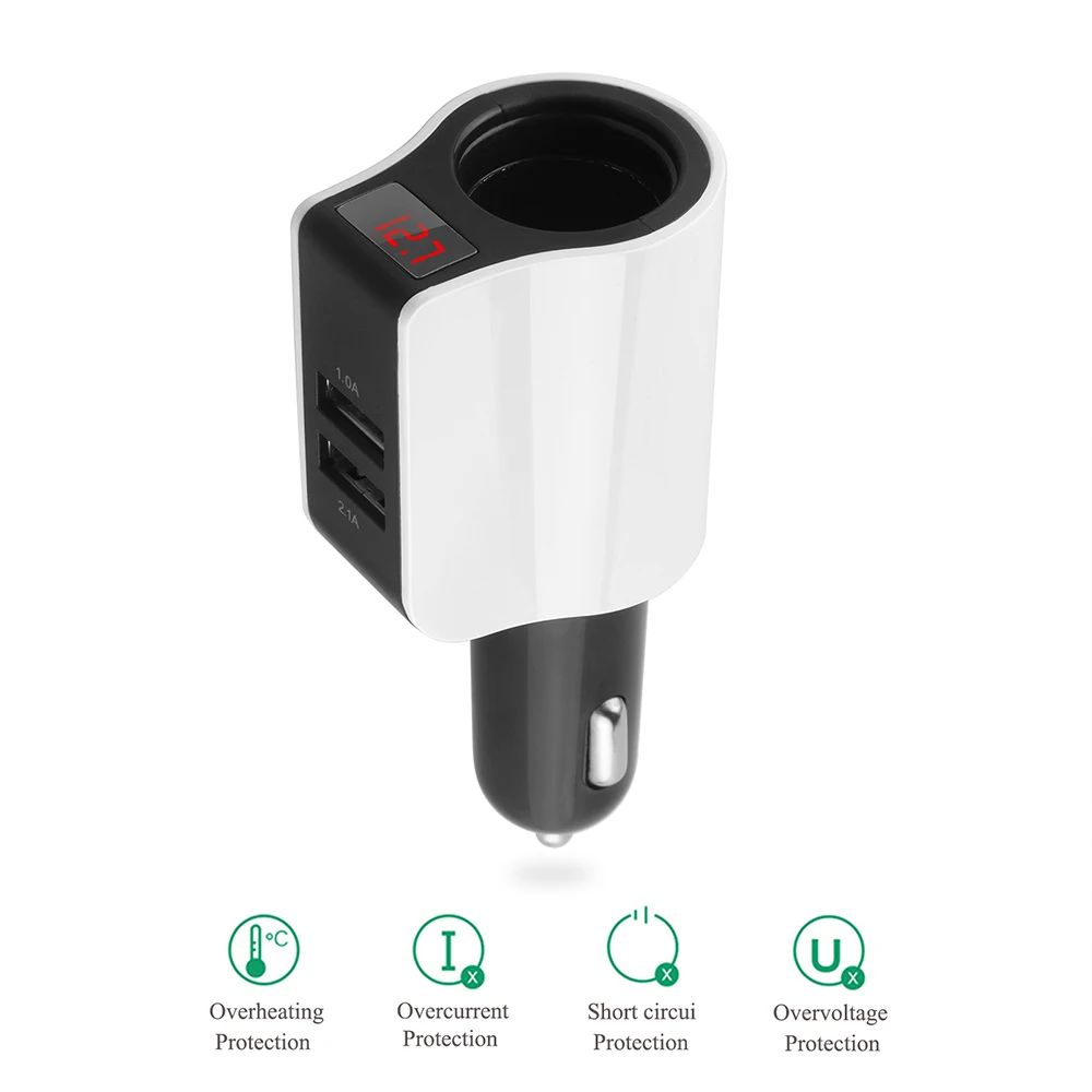 Двойной Переходник USB для зарядки в машине цифровой светодиодный дисплей
