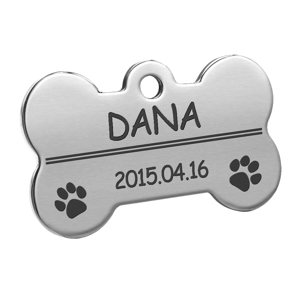 Silver Bone Идентификационные бирки для домашних животных из нержавеющей стали, индивидуальная бирка для собак, кошек, маленький ошейник, аксессуары, гравировка, двухсторонняя кость - Цвет: Silver Bone
