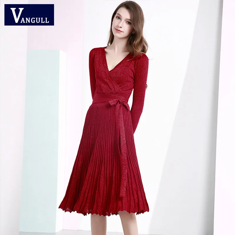 Женское весеннее элегантное блестящее плиссированное платье с длинным рукавом