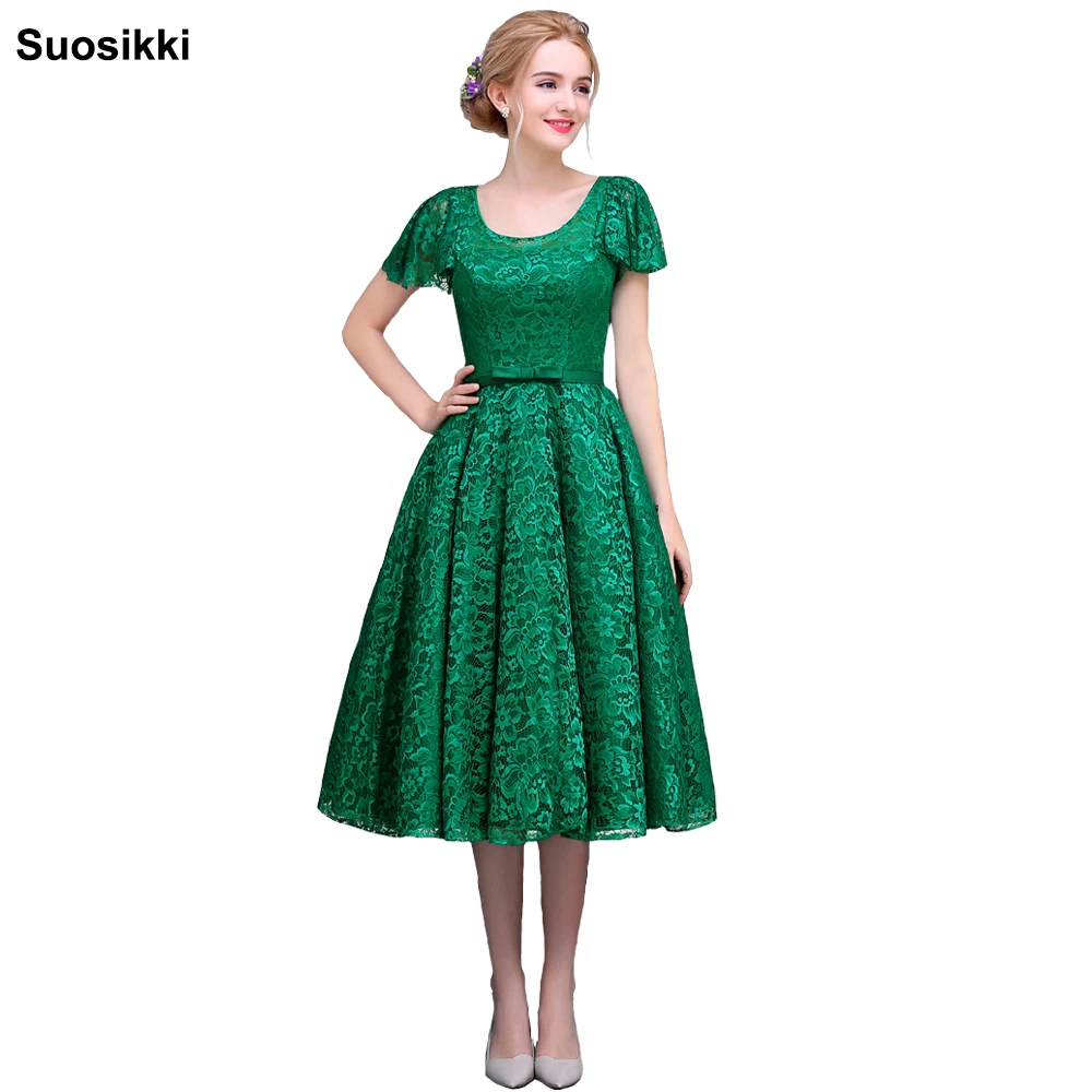 Кружевное вечернее платье длиной до колена 2017 дешевые зеленые Выпускные платья