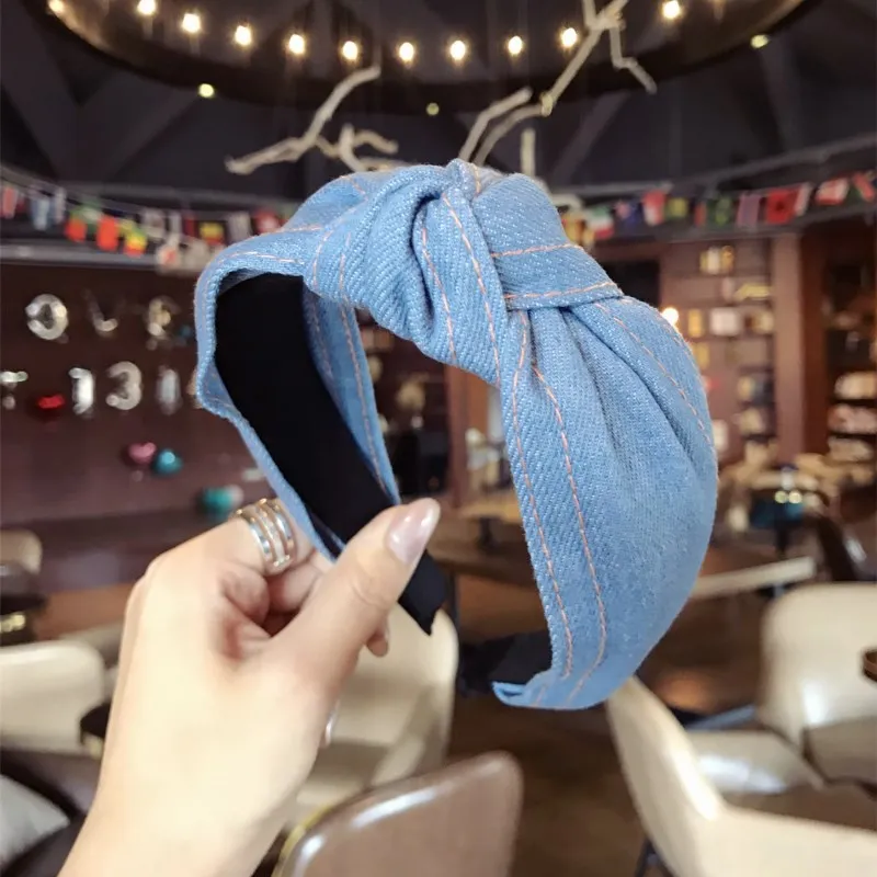 Оплетка для волос 2019 года в новом стиле в виде топ-узла, тюрбан на резинке, аксессуар для головы для женщин и девочек из денима.