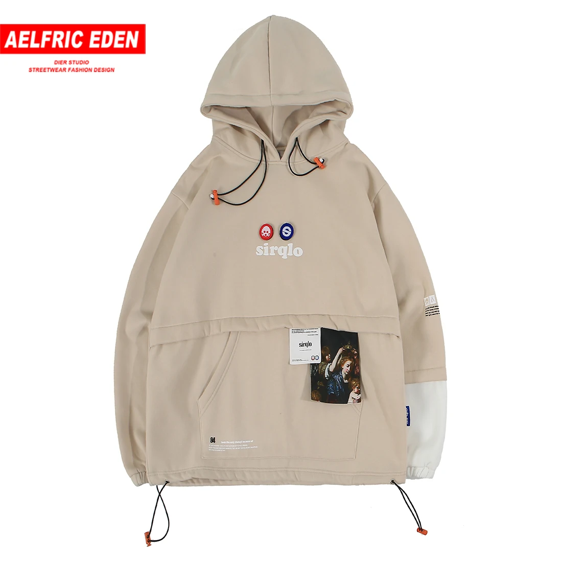 Толстовки мужские с передними карманами в стиле пэчворк уличная одежда