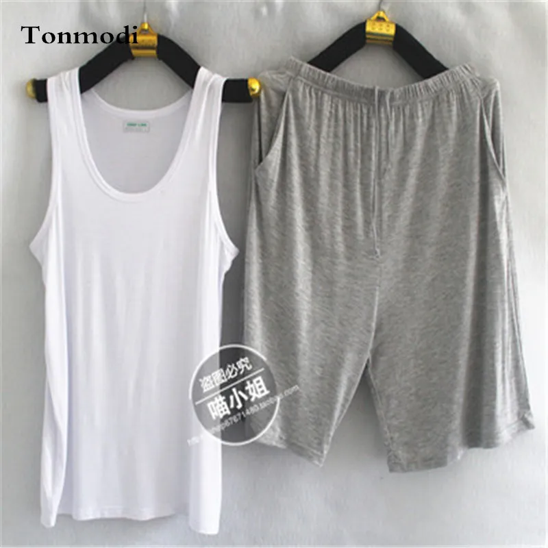 

Жилет, Пижама для мужчин, шорты, хлопковая летняя одежда для сна, тонкий модал пижамный комплект, мужская домашняя пижама без рукавов