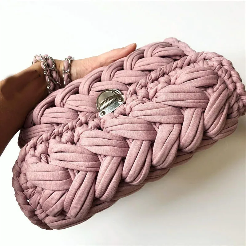 Дизайнерские женские хлопковые вязаные миниатюрные сумки через плечо Новое