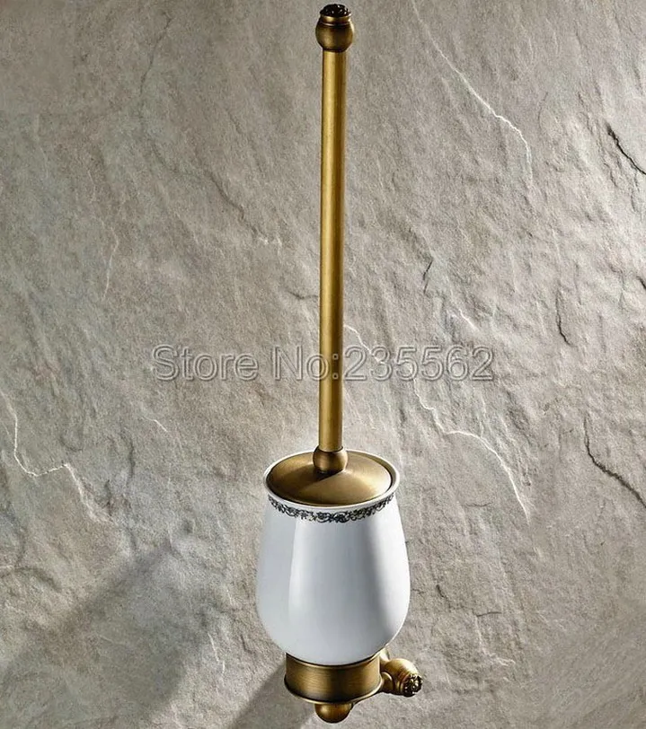 

Antique Brass Wall Mount Bathroom Ceramic and Brass Toilet Brush Holder lba422