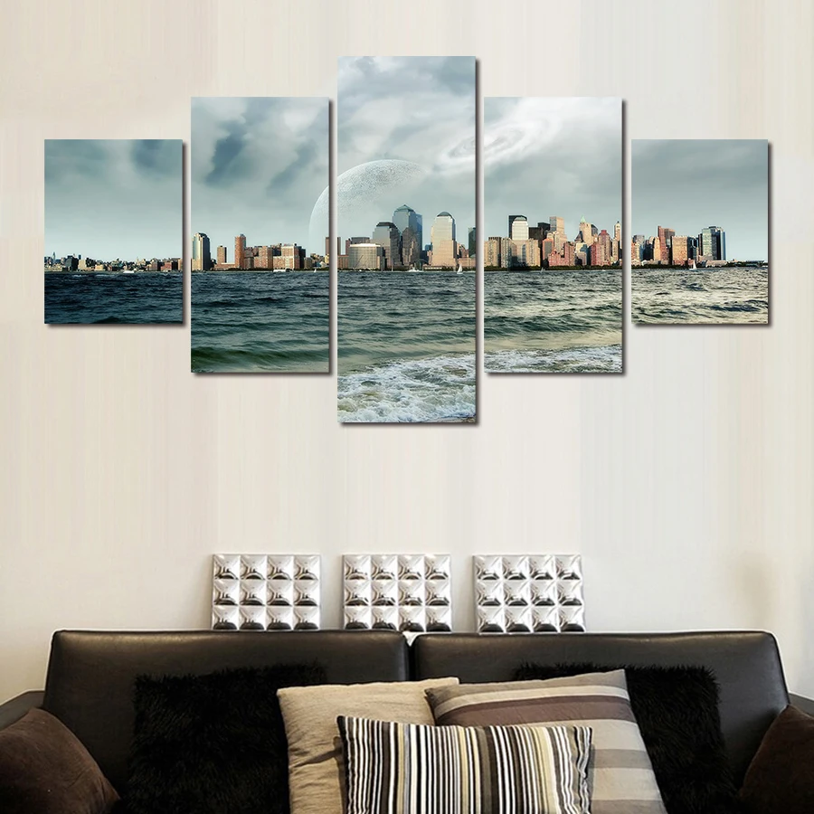 Oil Painting 5 Pcs High Quality Cheap Art Pictures Sea And Sky Large Hd Modern Home Wall Decor Canvas Print Unframed | Дом и сад
