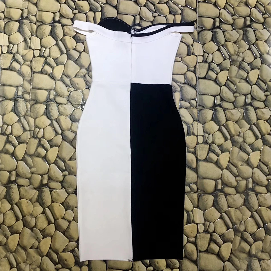 2019 Novas Mulheres Vestido Chique Elegante Preto E Branco Costura сексуальное платье без бретелек Atacado