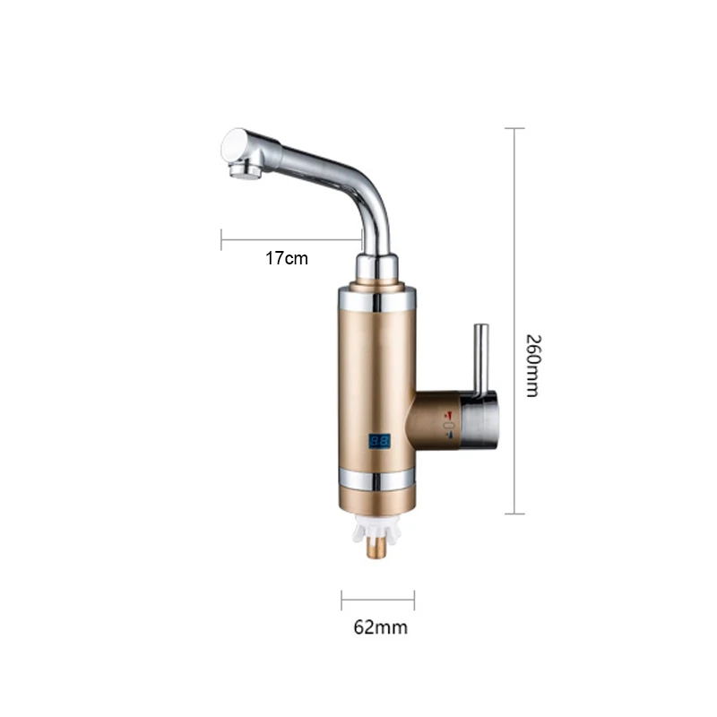 Golden Flat Pipe DMWD, безрезервуарный электрический водонагреватель из нержавеющей стали, кухонный светодиодный, с цифровым дисплеем температуры, кран мгновенного нагрева 3000 Вт - Цвет: Golden Flat Pipe