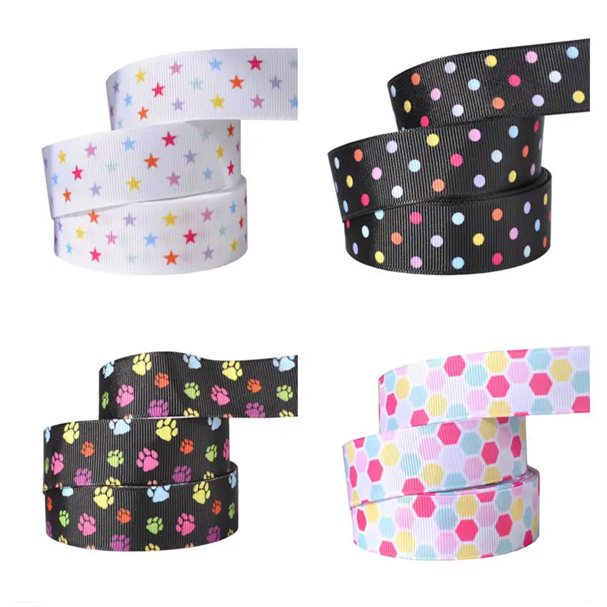 25 мм Fahion звезда в горошек напечатанный grosgrain лента мультфильм отпечаток лапы собаки самодельные банты для волос упаковочная лента для подарков аксессуары