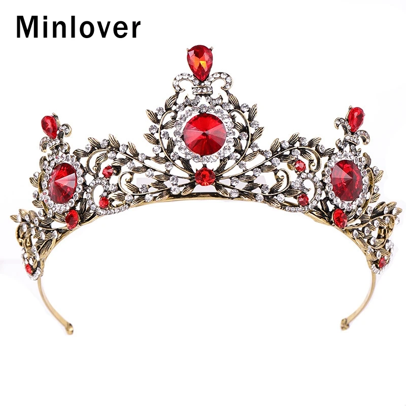 Minlover барокко винтажная красная свадебная диадема с кристаллами короны женские