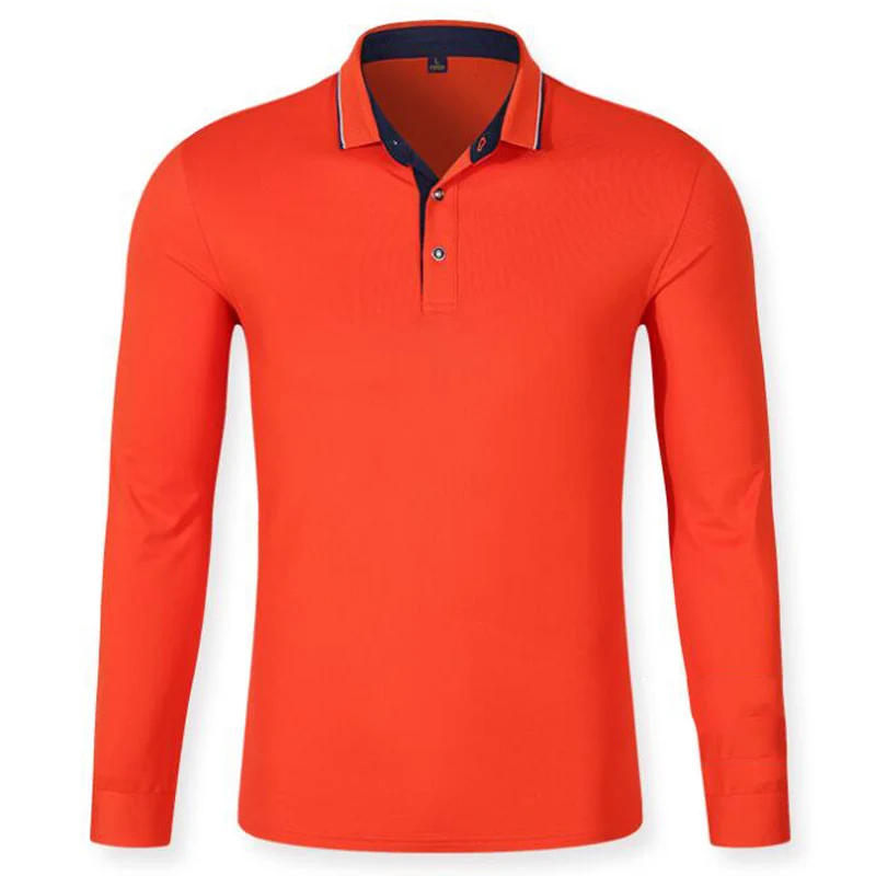 Оранжевый Poloshirt, мужские новые модные рубашки с длинным рукавом, мужские повседневные хлопковые дышащие гольфспортивные футболки с отложным воротником, топы - Цвет: Оранжевый