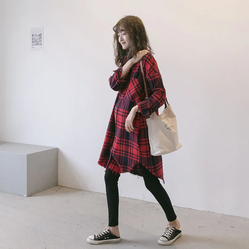 Новая модная одежда для беременных женщин Весна 2019 рубашка с длинным рукавом и