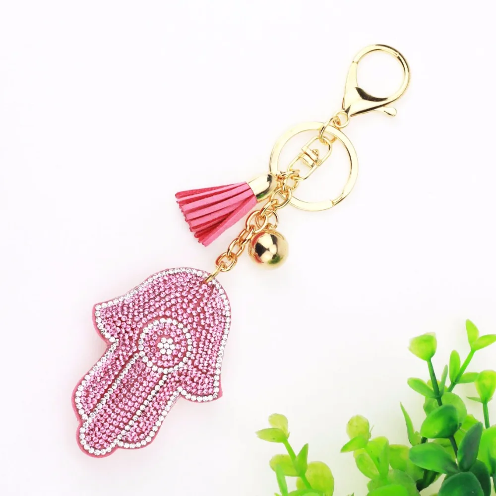 Модный брелок Стразы с кожаной кисточкой для ключей из сплава кольцо зажимом