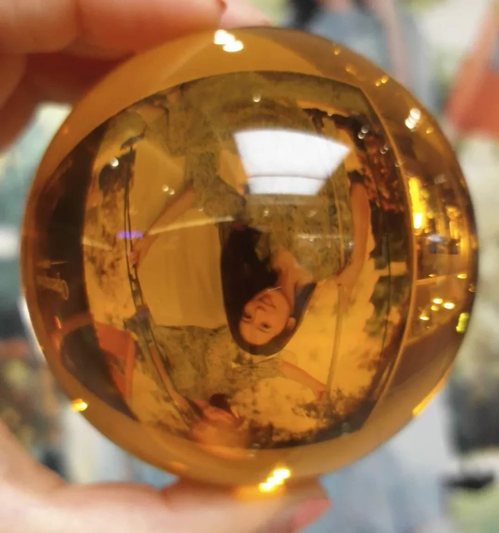 LACALOVE 80mm Nice Amber Rare Quartz Crystal Ball Magic Sphere Fengshui Glass Lucky Crafts For Home Office Decoration Gifts | Дом и сад