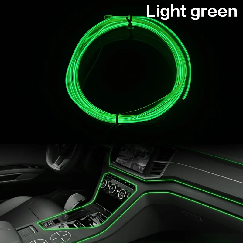 light green Интерьер автомобиля светильник ing декоративные светодиодные лампы, 1 м, 2 м, 3 м, 5 м Светодиодные ленты гирлянда EL трос Трубка линия гибкий неоновый светодиодный светильник, украшенное мозаикой из драгоценных камней, 12V - Испускаемый цвет: light green