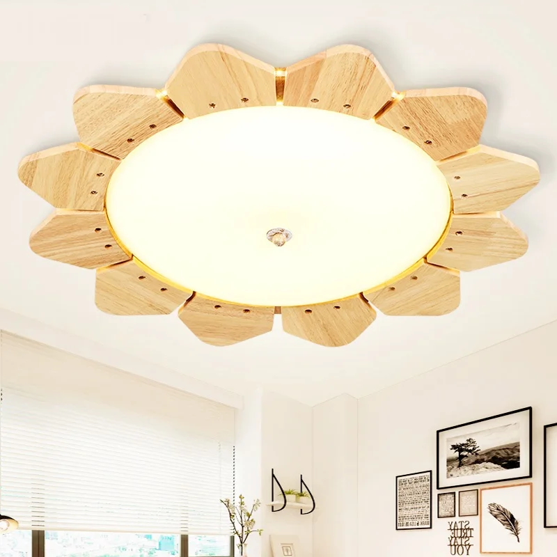 Светодиодная потолочная лампа из цельного дерева скандинавский Домашний журнал