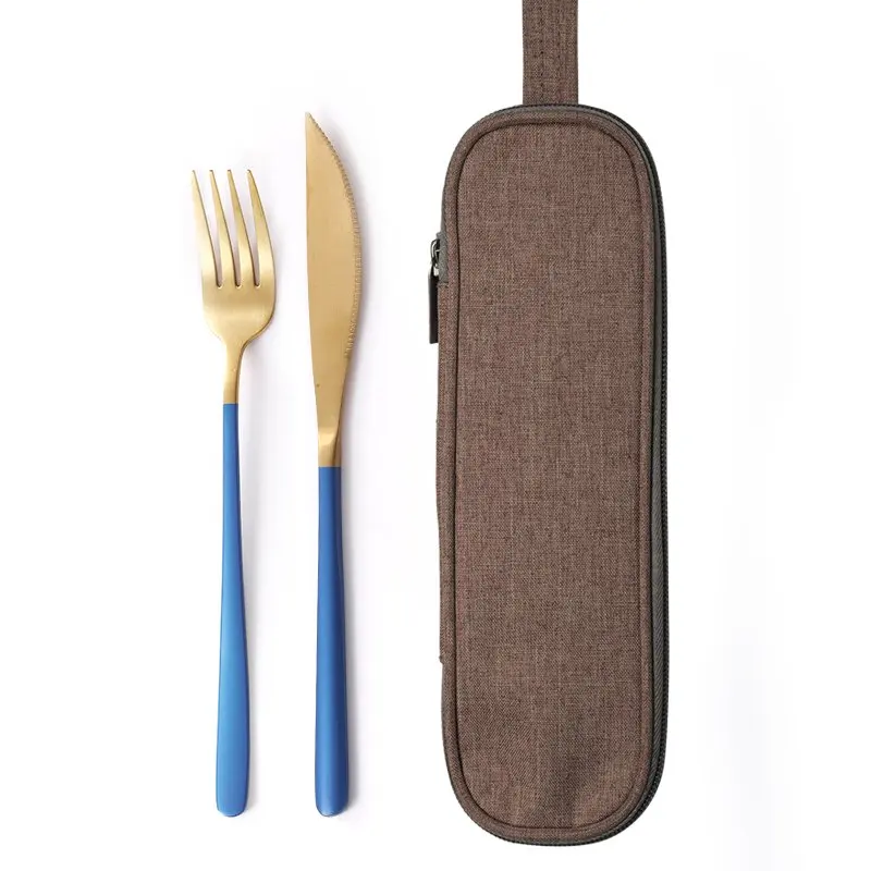knife fork 2 PC H JueQi походный набор посуды столовые приборы 304 нержавеющая сталь Палочки для еды посуда кухонная посуда включает нож вилка чайные ложки мешок - Цвет: knife fork 2 PC H