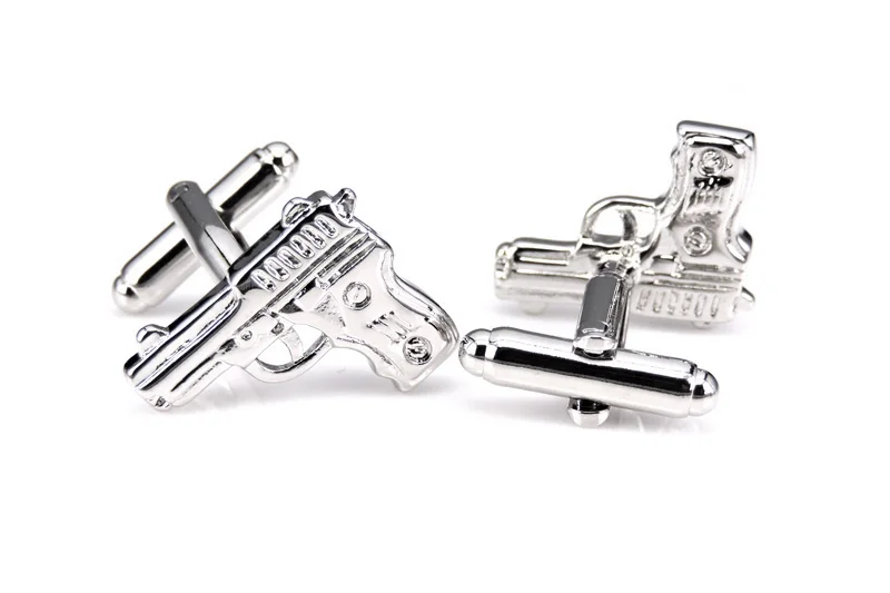 Бесплатная доставка пистолет запонки Серебряный Цвет Новинка порошок дробовик