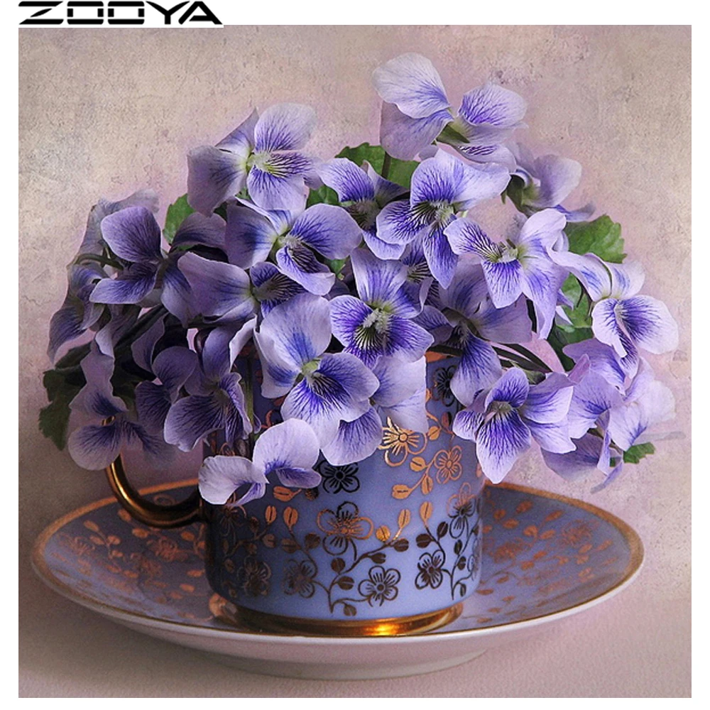 ZOOYA 5D DIY Алмазная картина вышивка крестиком фиолетовые цветы лоток мозаика