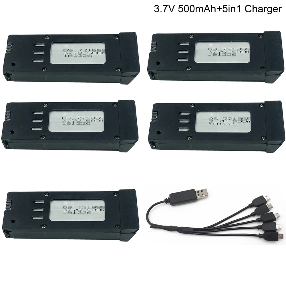 3.7V 500mAh battery with 5in1 Charger for E58 JY019  for Folding 4-axis UAV D30  RC Quadcopter Spare Parts DS 721855