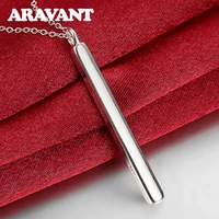 fashion 925 silver simple square columnstraight bar long men pendants necklaces chains jewelry
