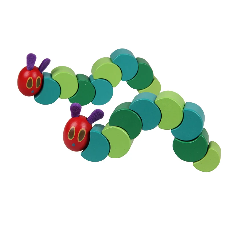 

Montessori Wood Twist Puppet Cartoon Caterpillar Toy Child Stretching Wooden Block Child Education Fun Baby Toy